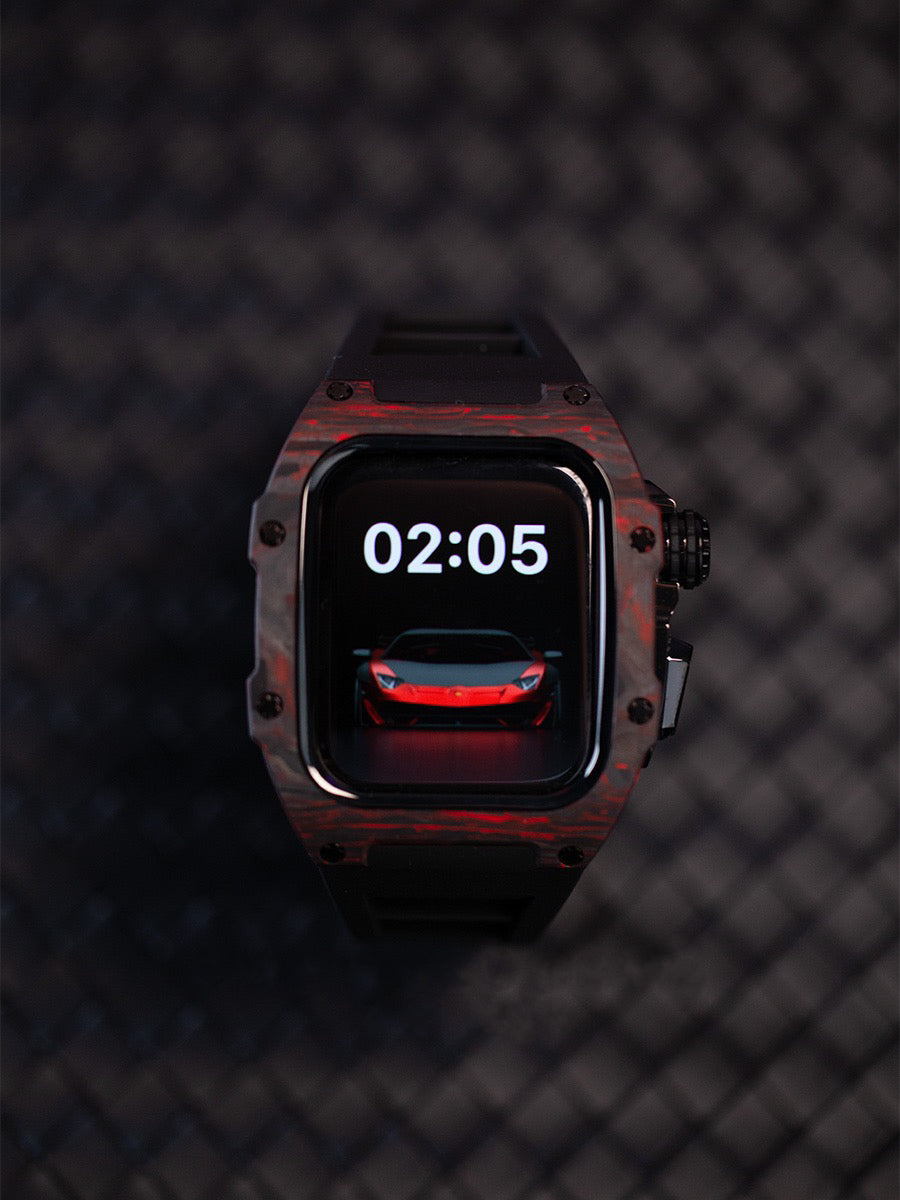 Luxury Modification Kit Color Mixed Carbon Fiber Case and Band For Apple iWatch Strap 44mm 45mm Rubber Sports Watchband